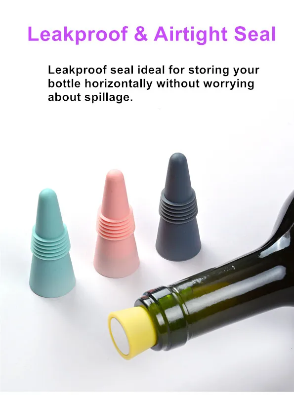 4 Pack Wine Stoppers Beverage Bottle Sealer Silicone Wine Bottle Stoppers Corks with Grip Top for Keeping Wine Champagne Fresh