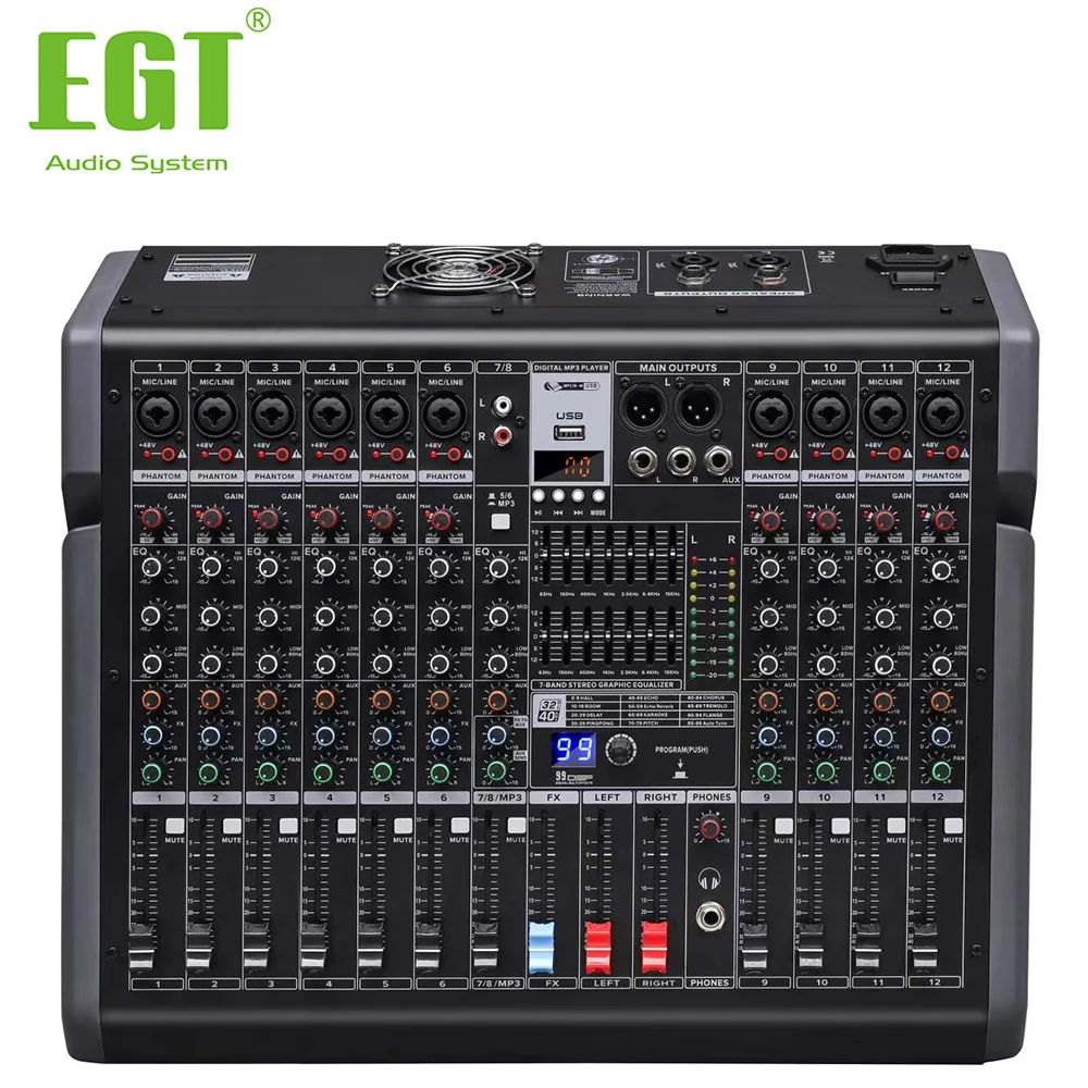 Professional Sound Mixer 12 Mono Inputs 2 Stereo Outputs Amplifier Mixer 350w Power Mixer Audio