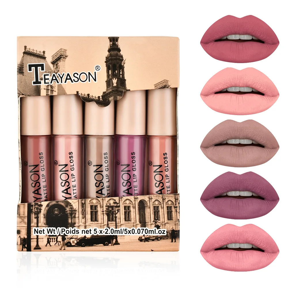 Matte mist lipstick is not easy to stick to the cup is not easy to fade lip glaze cross-border makeup five fittings can be used