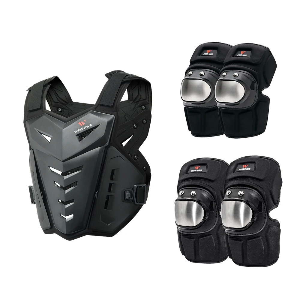 WOSAWE Motorcycle Vest Armor Stainless Steel Knee Pads Elbow Guard Set Snowboarding Skate Motocross Racing Off-road Protection