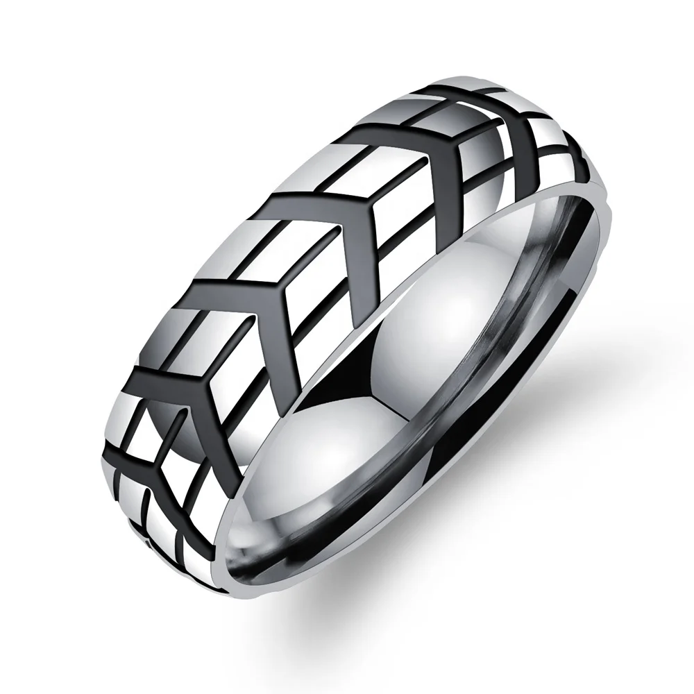 High Quality Trendy Popular Mens Vintage Tire Tread Stylish Ring