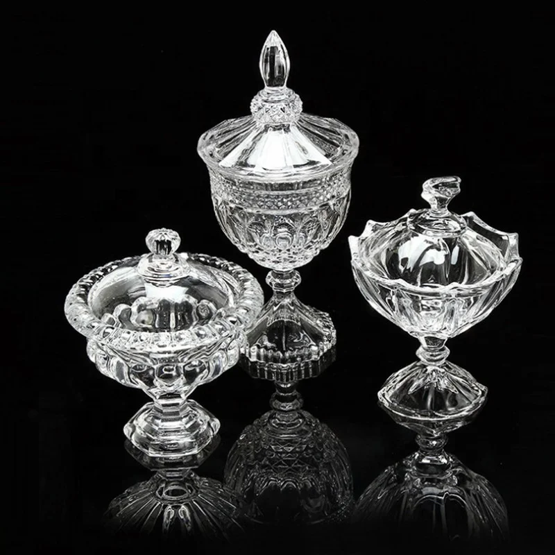 European Candy jar royal crown relief with lid glass sugar jar transparent dried fruit candy box living room decoration