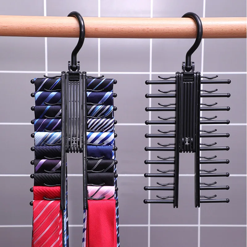 360 Degree Rotating 20 Tie Rack Closet Organizer Neck Ties Necktie Belt Scarves Non-slip Holder Hanger
