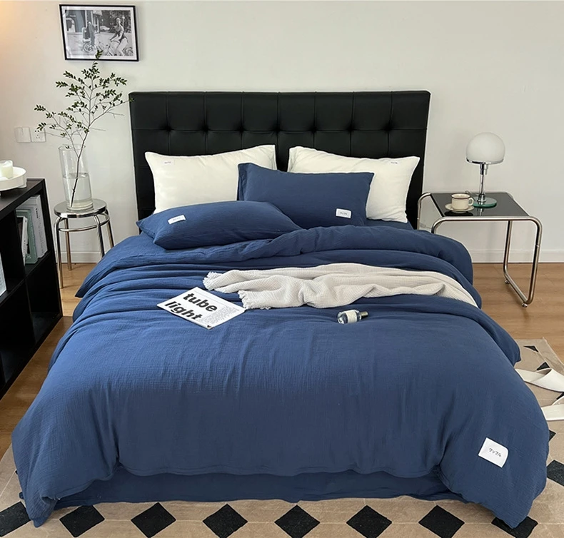 Manufacturer super soft muslin duvet cover set muslin bedding set fitted bedsheet set muslin bed sheet bedlinen