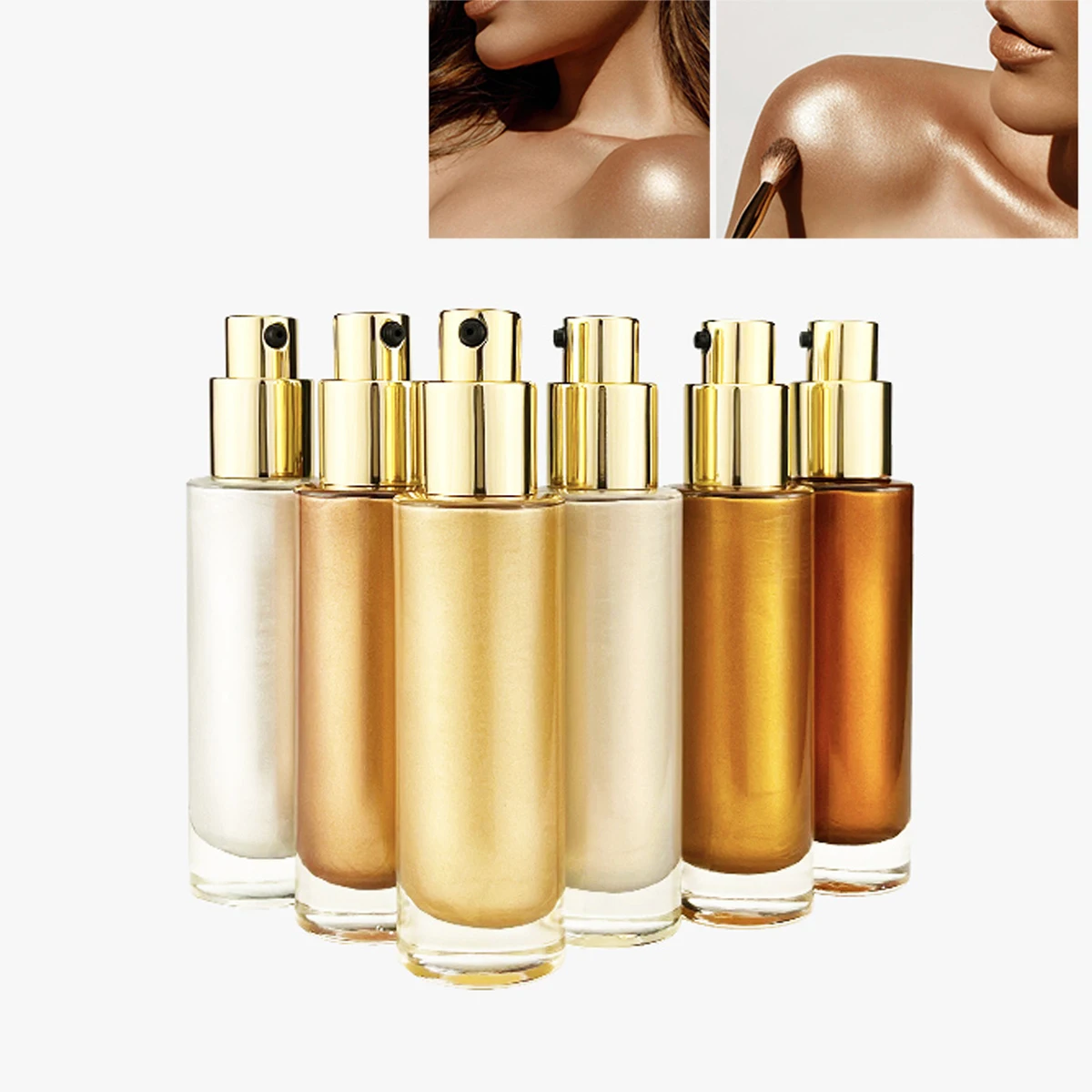 Wholesale Custom High Quality Face Body Liquid Highlighter Makeup Waterproof Private Label Vegan Liquid Highlighter Glass Bottle