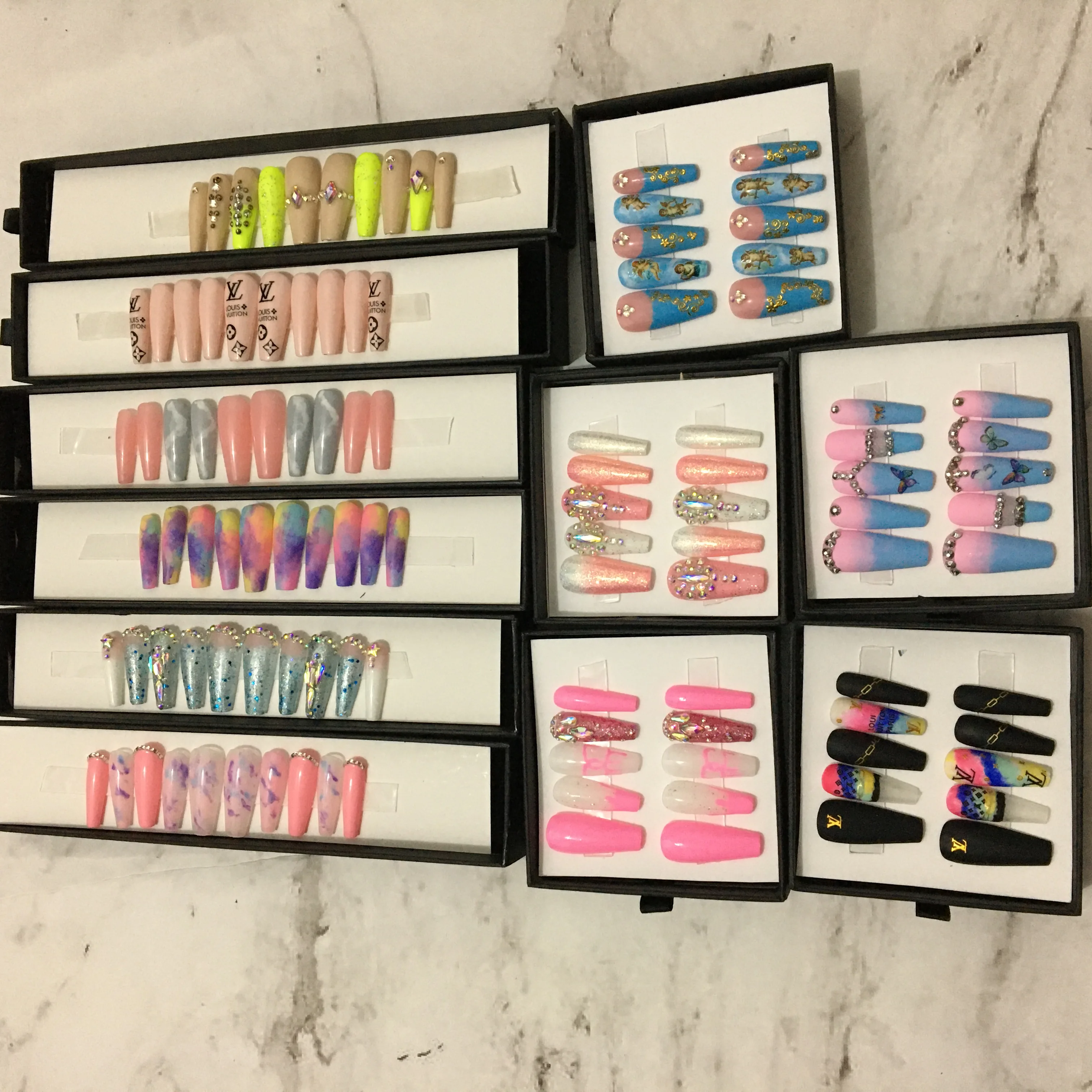 H-292 Wholesale High Quality Pink Fale Nails Press Designs French Fake Nail Colorful Gel Press On Nails