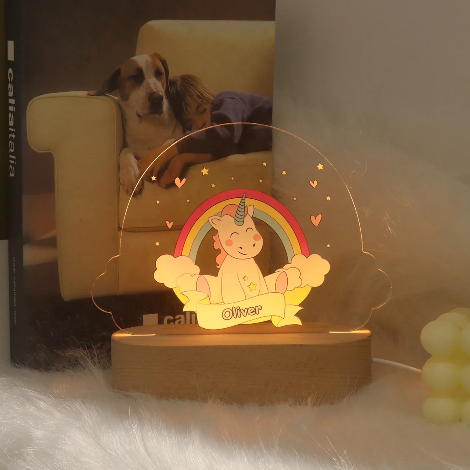 Dropshipping Personalized Customized Photo Lamp Acrylic UV Led Anime Home Decor Lights Led Wood Base Lamp Light
