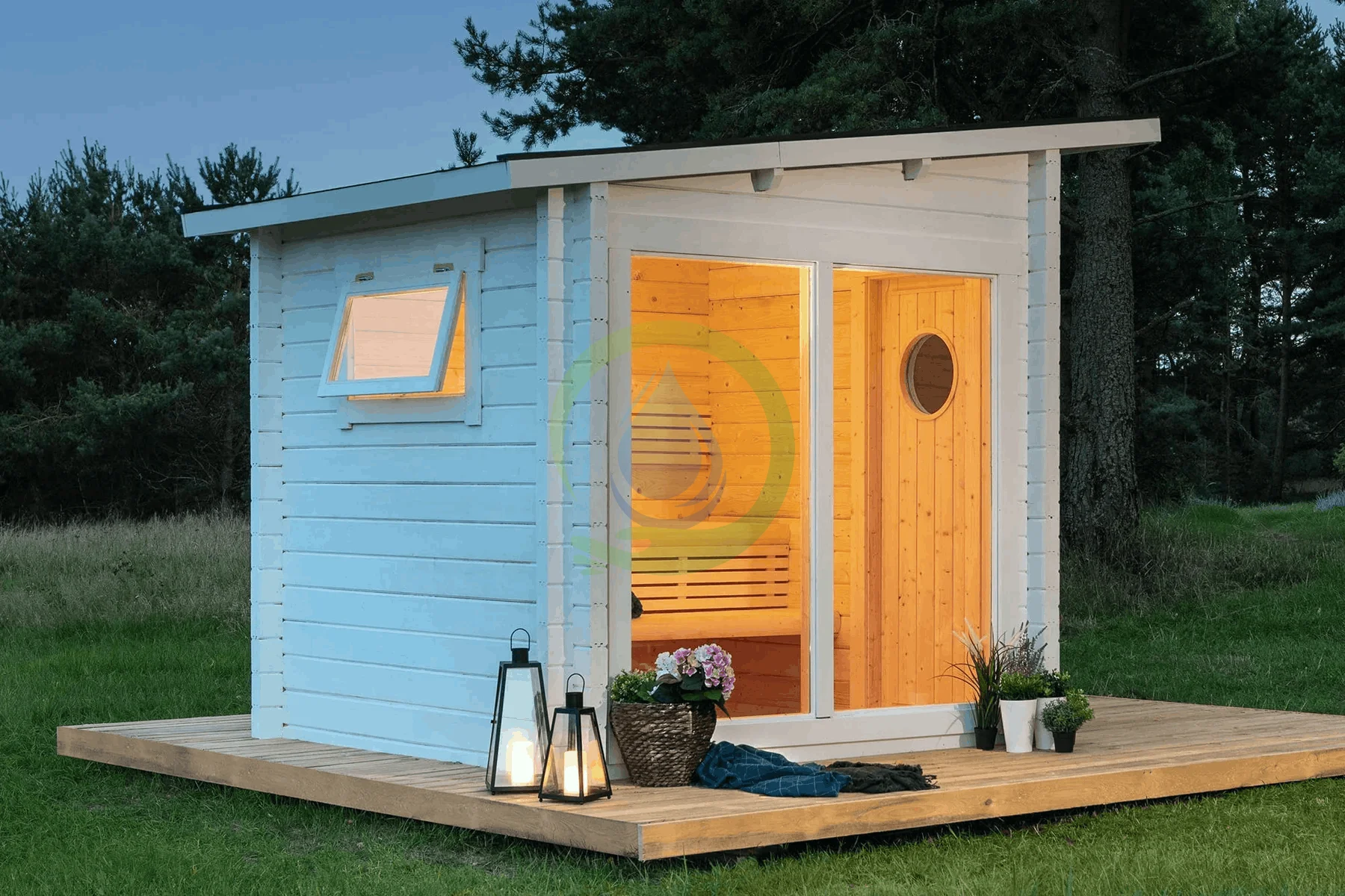 Solid Wood Outdoor Cabin Sauna House Harvia Stove