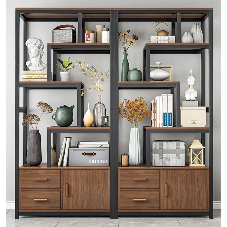 Wholesale Modern Metal 4-tier Living Room Furniture Bookcases Home Office Industrial Storage Racks Bookshelf