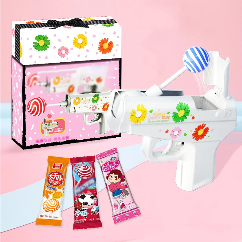 Spray Wholesale Creative Love Lollipop Sugar Pink Purple Creative Love Sweets Storage Candy Gun Toys For Boy Girl Friend