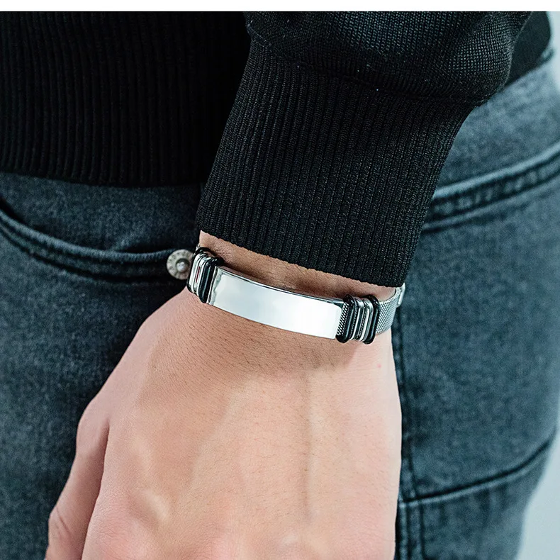 Wholesale Custom Jewelry for Engraving Adjustable Stainless Steel Blank Bar Cuff Bangle Bracelet for Men