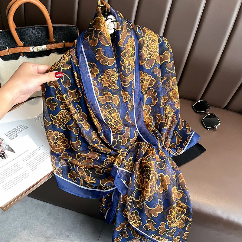 New Yourou Yarn Versatile Long Silk Scarf Beach Sun Protection Large Shawl Travel Vacation Scarf Cloak Gauze Scarf