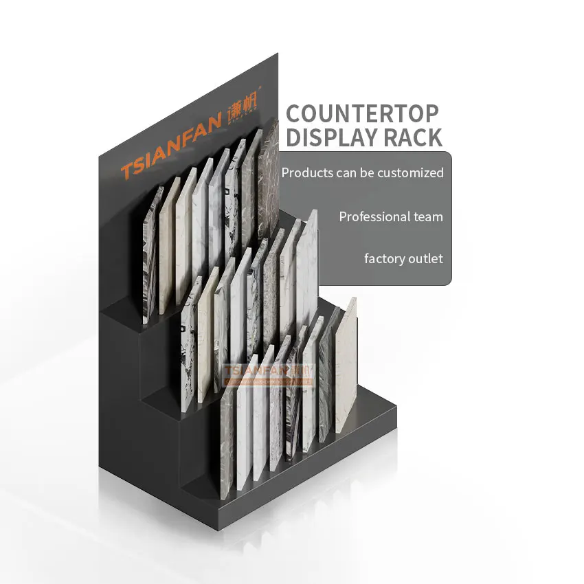 New style ceramic artificial quartz stone table display rack tile sample boards custom metal floor tile display rack stand