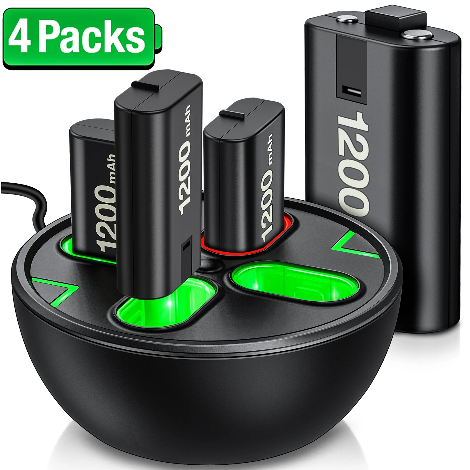4x1200mAh Rechargeable Battery For Xbox Series X|S/Xbox One S/X Wireless Gamepad + Charger Dock For Controller Battery