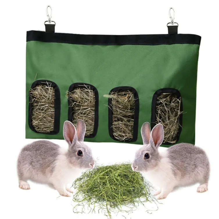 Rabbit Hay Feeder Bag Hay Bag 4 Holes Hanging Feeder Pig Hay Feeder Storage Small Animal Feeding Bag for Rabbit Guinea Pig