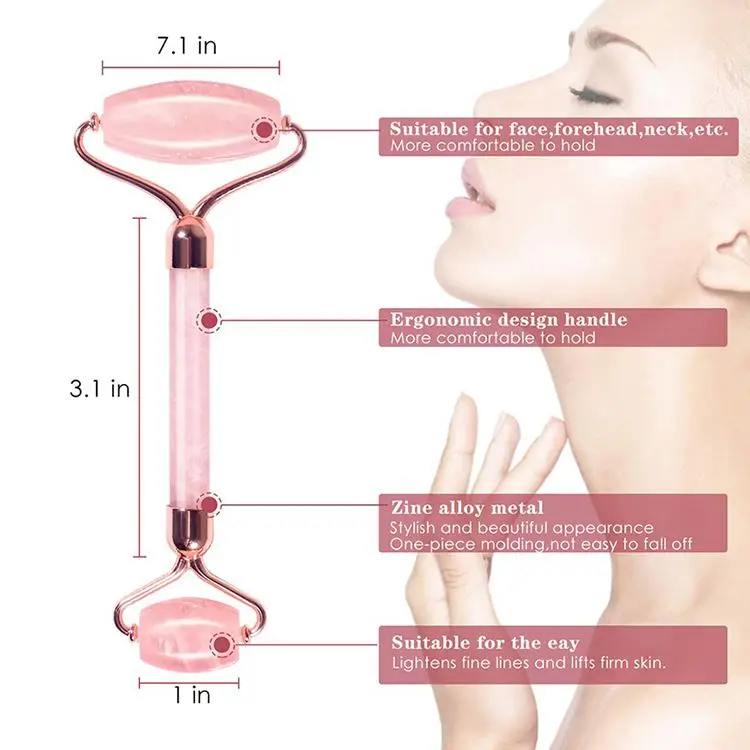 Natural crystal quartz relaxing facial massage jade stone face roller rose for face