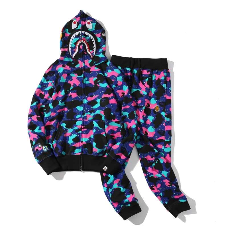 2021 autumn bape High Quality  KID cudi shark full zip zipper hoodie suit Camouflage Cotton Supplier Sweatshirt for men (1600287740203)