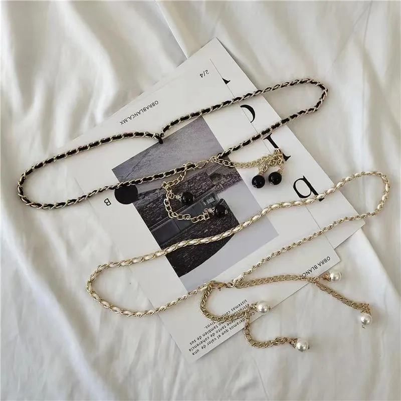 Hot Sale Plus Size Suede Metal Chain Woman Dress Decorate Pearl Simple Waist Belts For Big Waist