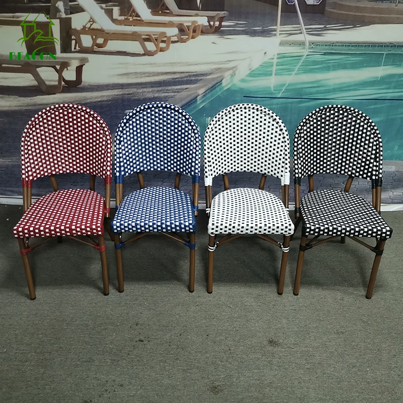 Commercial outdoor chair plastic rattan aluminum chair stackable structure outdoor ratan armless chair without arm