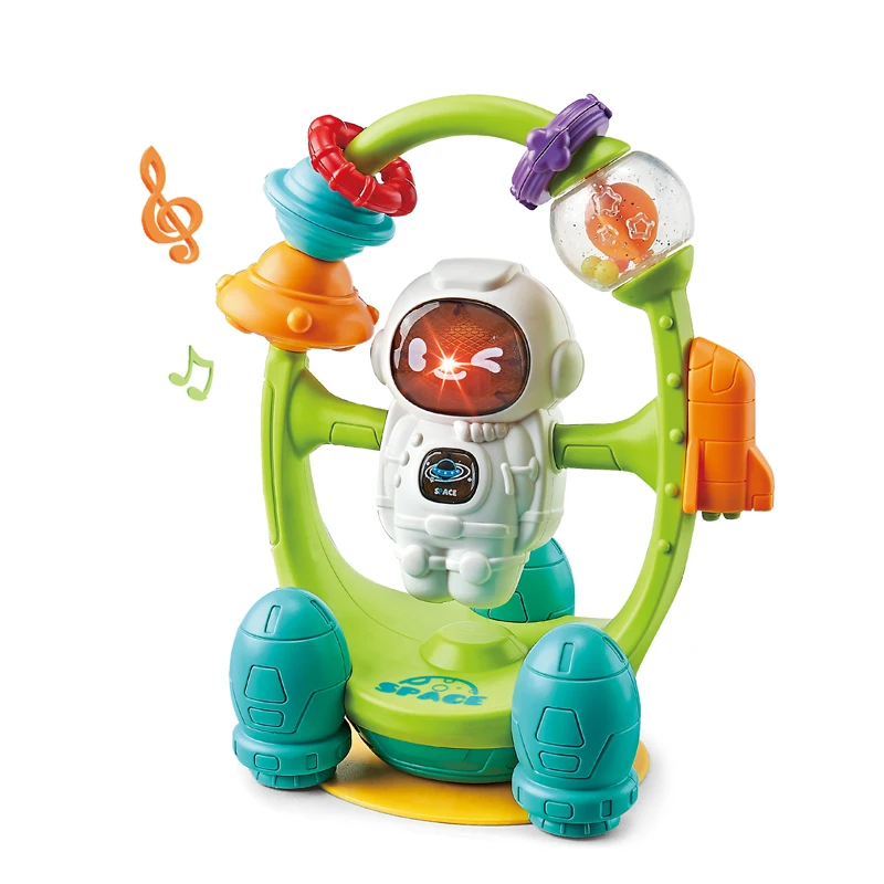 Baby Educational Plastic Shake Bell Turn Infant Stroller Dining Table Chair Light And Sound Rattle Music Toys With Suction Cup