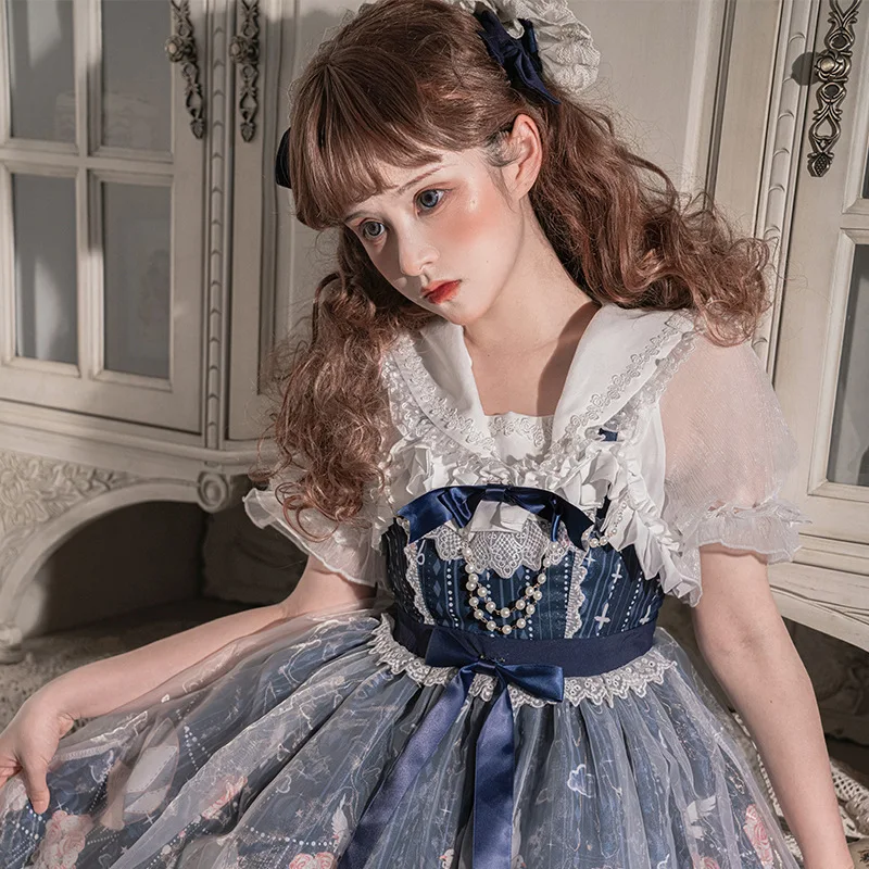 Fairy tale printing ruffle bow tie lolita dress gothic costume JSK lolita dresses macys casual long dress