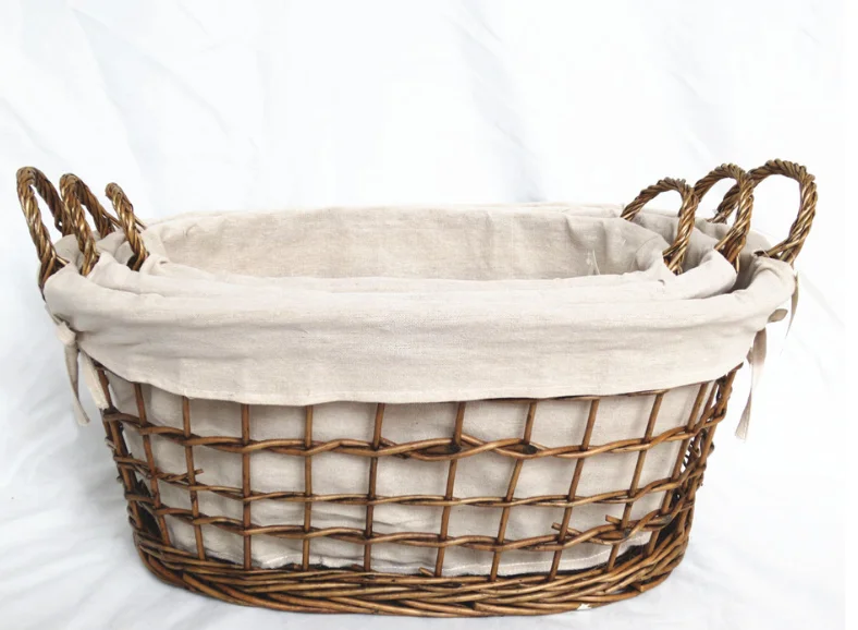 Exquisite wicker frame built-in woven fabric kitchen fruit bread storage basket