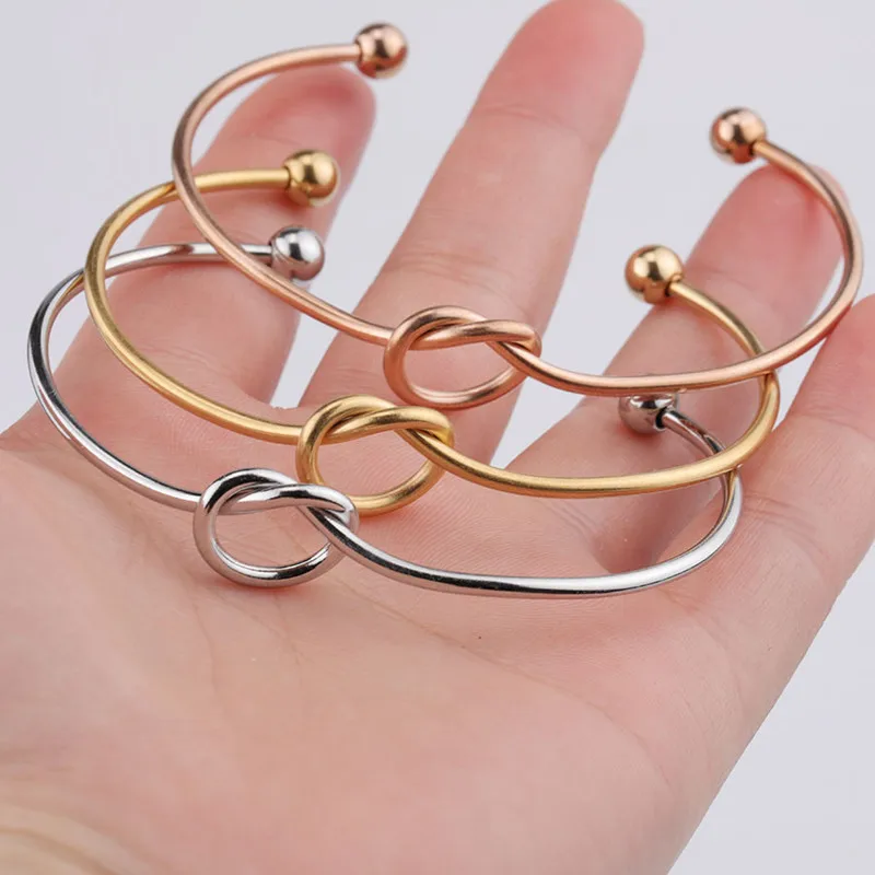 Fashion women jewelry stainless steel wire bangle 18k gold cuff knot bangle bracelet