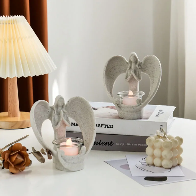 Desert Angel Candlestick Praying Angel Figurine Tealight Candle Holder Resin Crafts Decorative Gift Home Decor