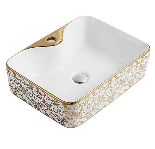 8025-218-JH YEXIZ New Style Marble Golden Flower Pattern Wash Basin Advanced Design Sense Art Bathroom Sink
