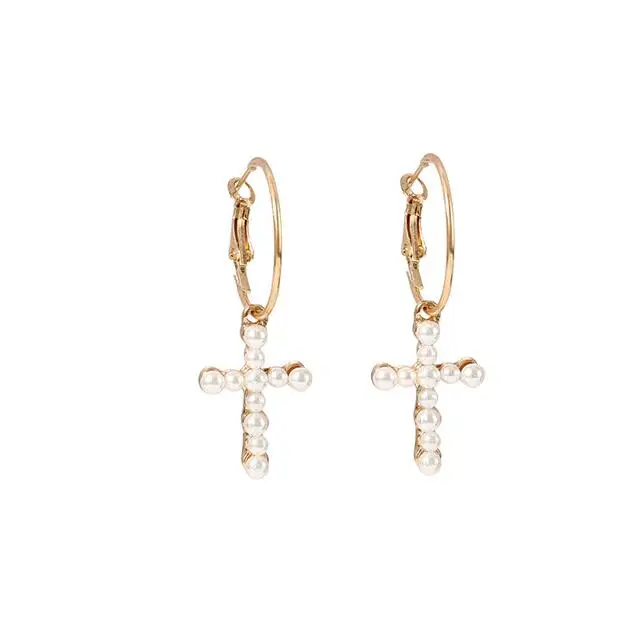 
statement custom freshwater pearl jewelry natural real pearl cross drop earrings 
