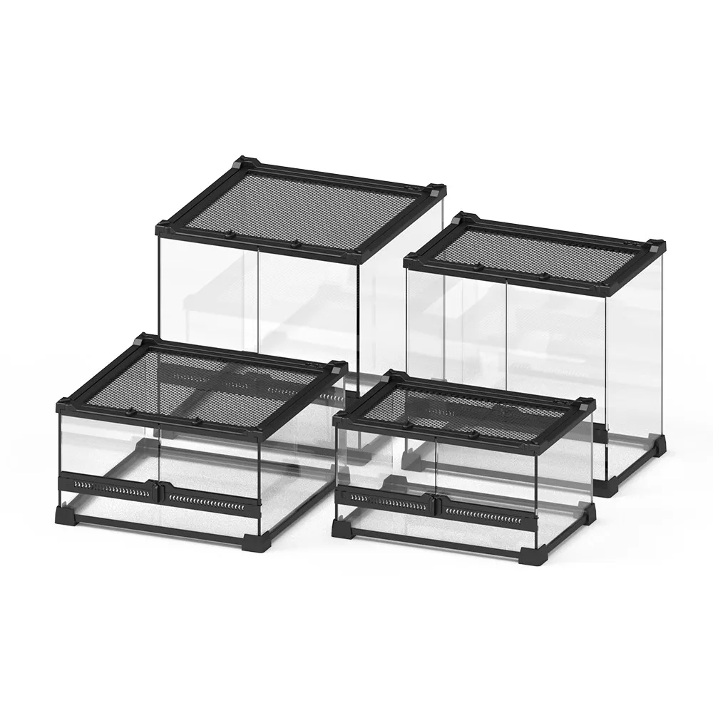 Front Opening Double Door Metal Mesh Top Transparent Small Glass Terrarium Habitat for Reptiles
