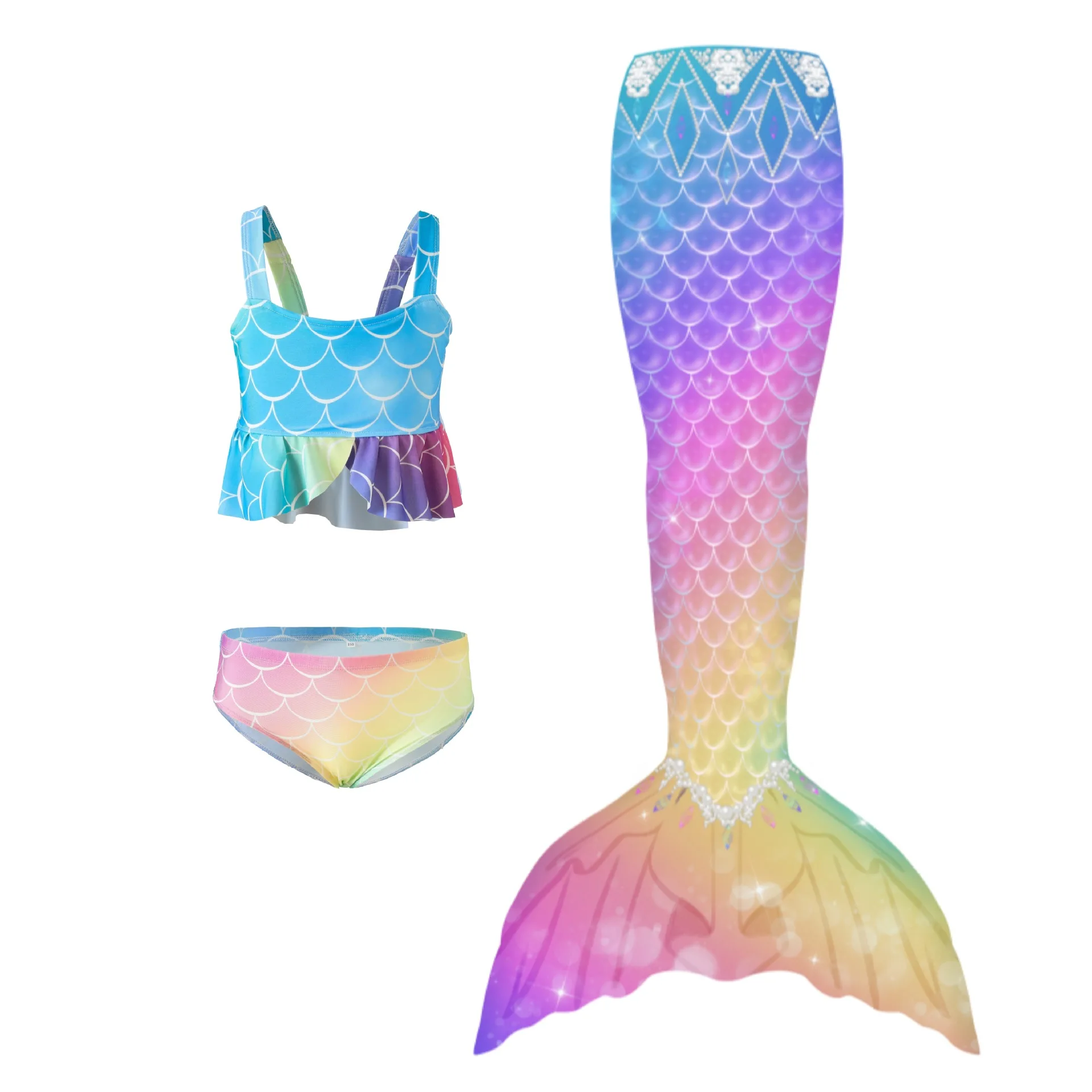 kids sweet ruffle mermaid swimwear fish tail swimwear clothing 3 pieces set for kids girls