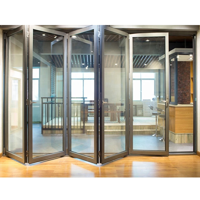 Opening Soundproof Insulated Glass Online  janela de aluminio / double glazed Large Balcony Laminated Kitchen Iron Folding Door