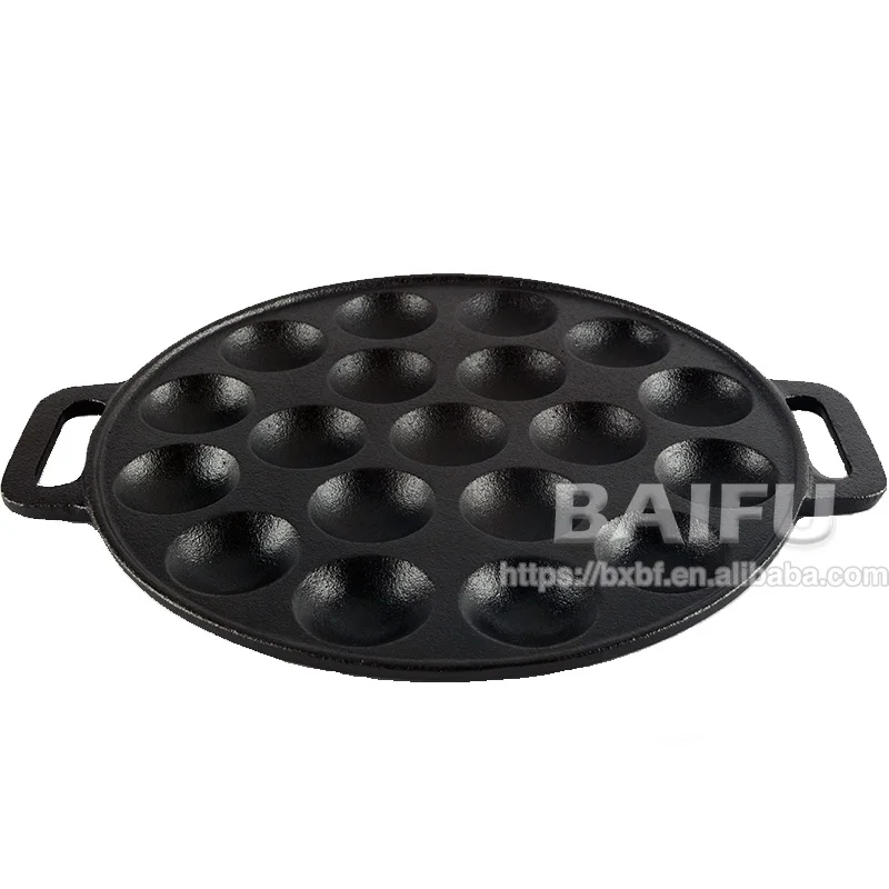 Factory Supply Pre-Seasoned Cast Iron Poffertjespan Dutch Mini Pancake Pans (19 Poffertjes)