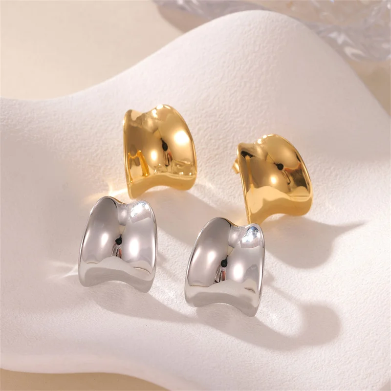 Luoyan High Quality Basic Surface Studs DIY Jewelry 18k Yellow Gold Stainless Steel Irregular Concave Hawaiian Earings