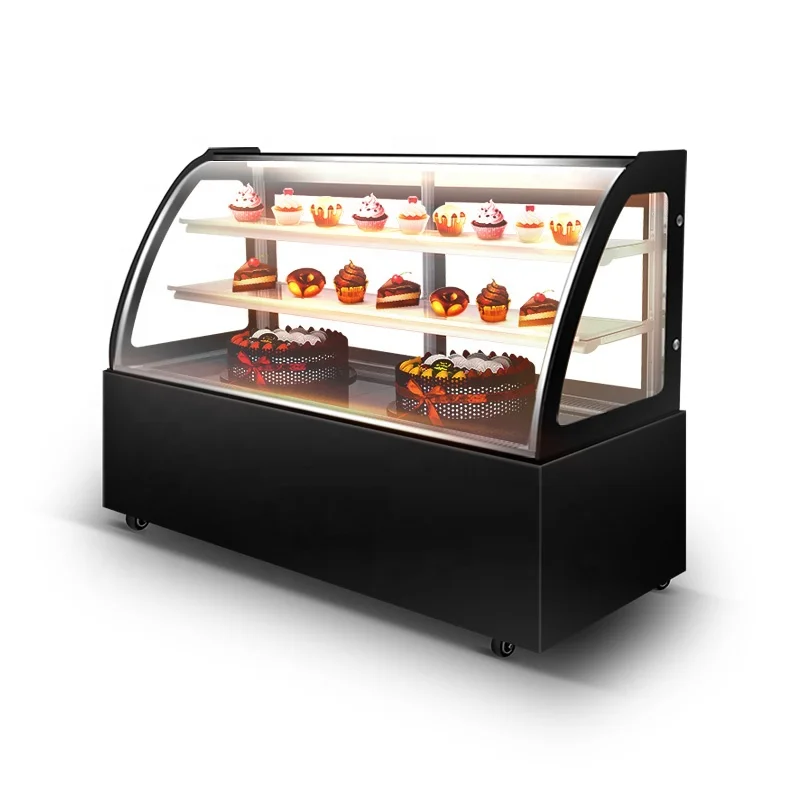 Commercial Bakery Equipment 1.5M Glass Door Cake Display Showcase Cabinet Fridge