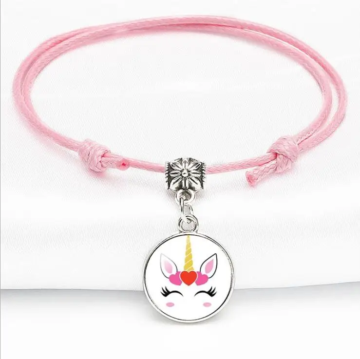 New Fashion Kids Unicorn Charm Adjustable Bracelet Leather Adjustable Bracelet Glass Charm Bracelet