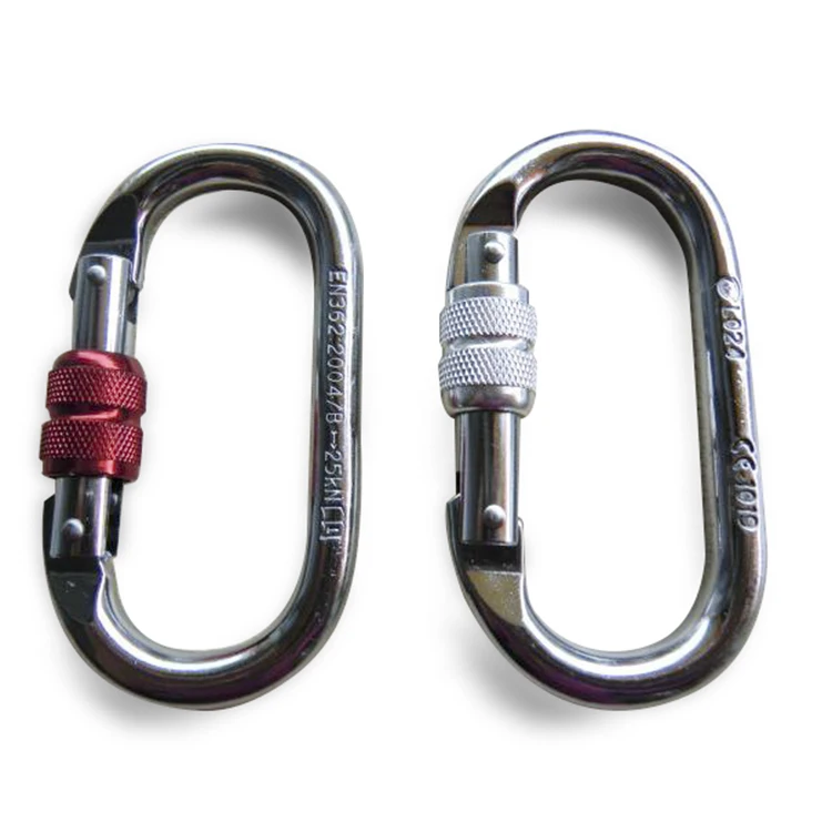 Factory Wholesale Screwgate Locking 25kn Oval Shape Hiking Hammock Steel Carabiner