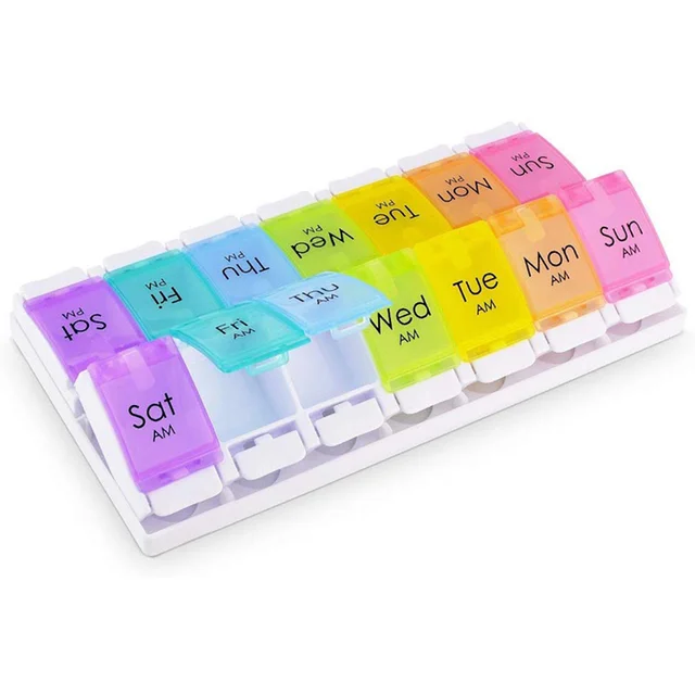Made in China 14-compartment Portable Pill Box Square Color Travel 14 Grid Pill Box Accept Customized Logo 22.7x11.7x2.8 Yosiqin