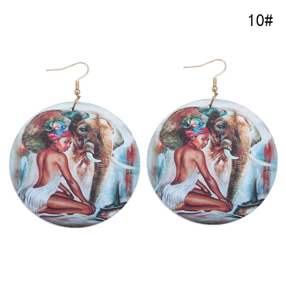 
SH124 Fashion head pattern printed africa wood earrings 