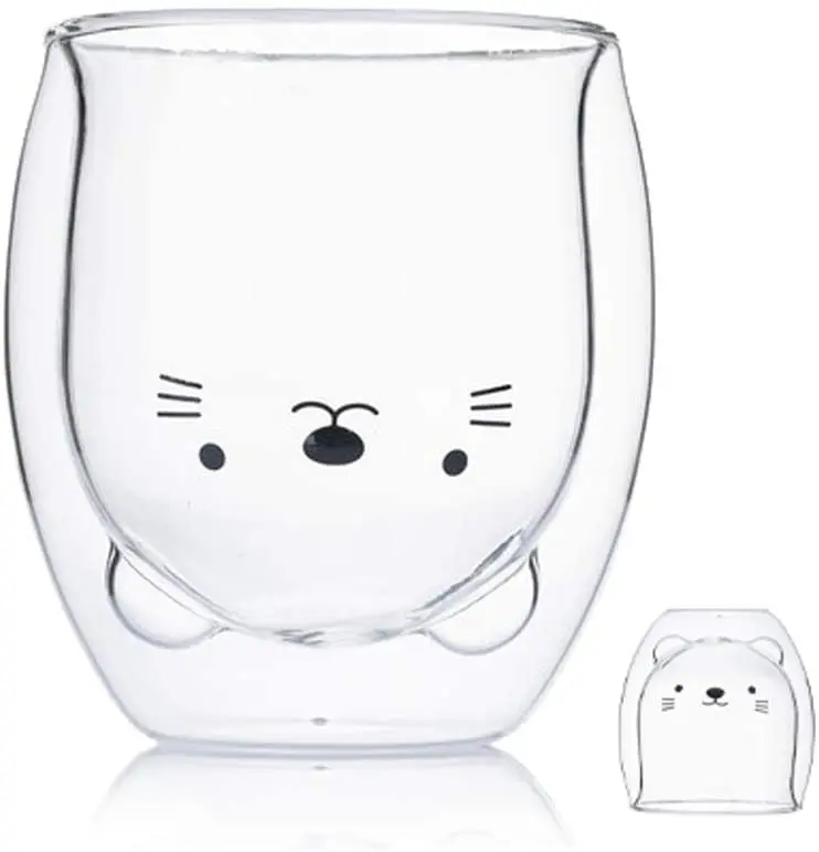 OEM Cute Animal Coffee Double Wall Coffee Cups, Double Wall Glass Mug