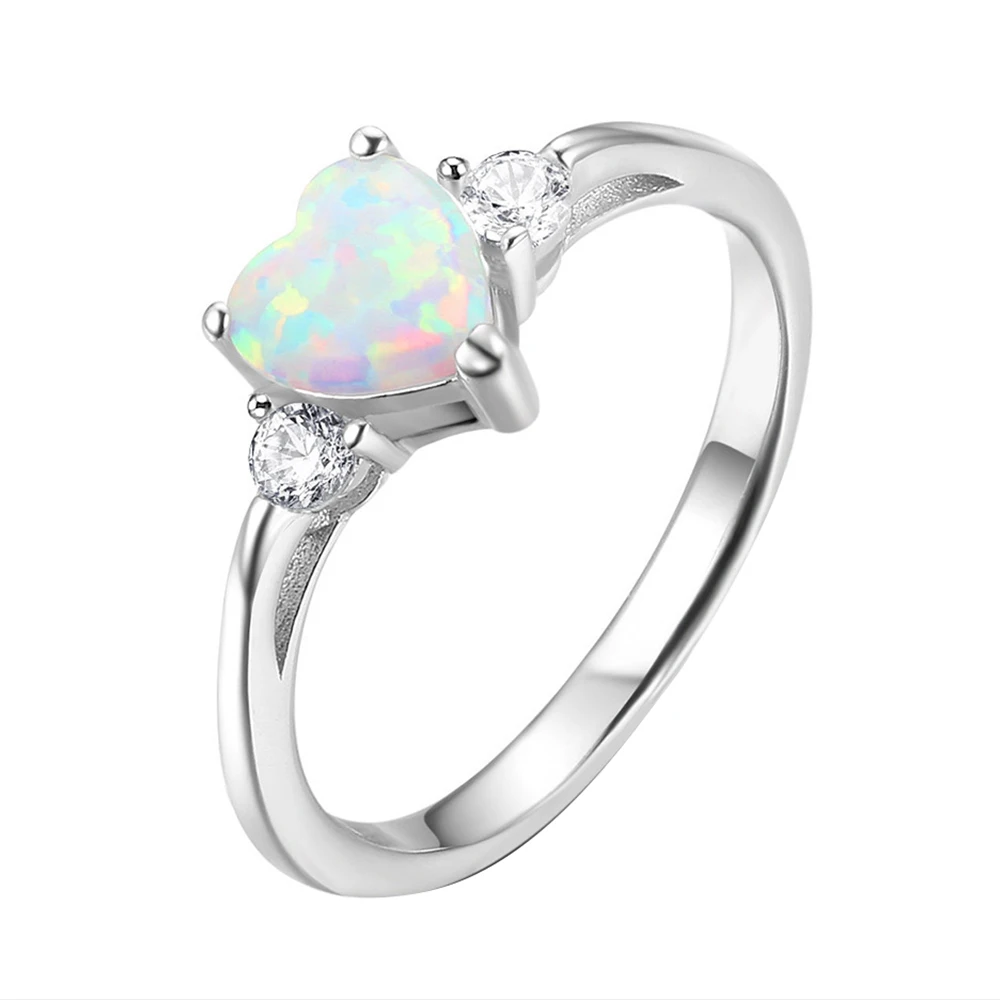 Hot Sale Heart White Fire Opal Stone Rings 925 Wholesale Custom Natural 925 Sterling Silver Blue Fire Opal Ring For Women