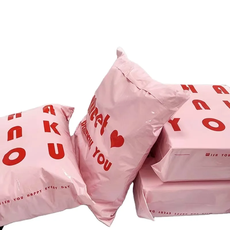 custom logo ecommerce eco friendly double tape poly pink mailing envelope courier shipping package bags for clothes