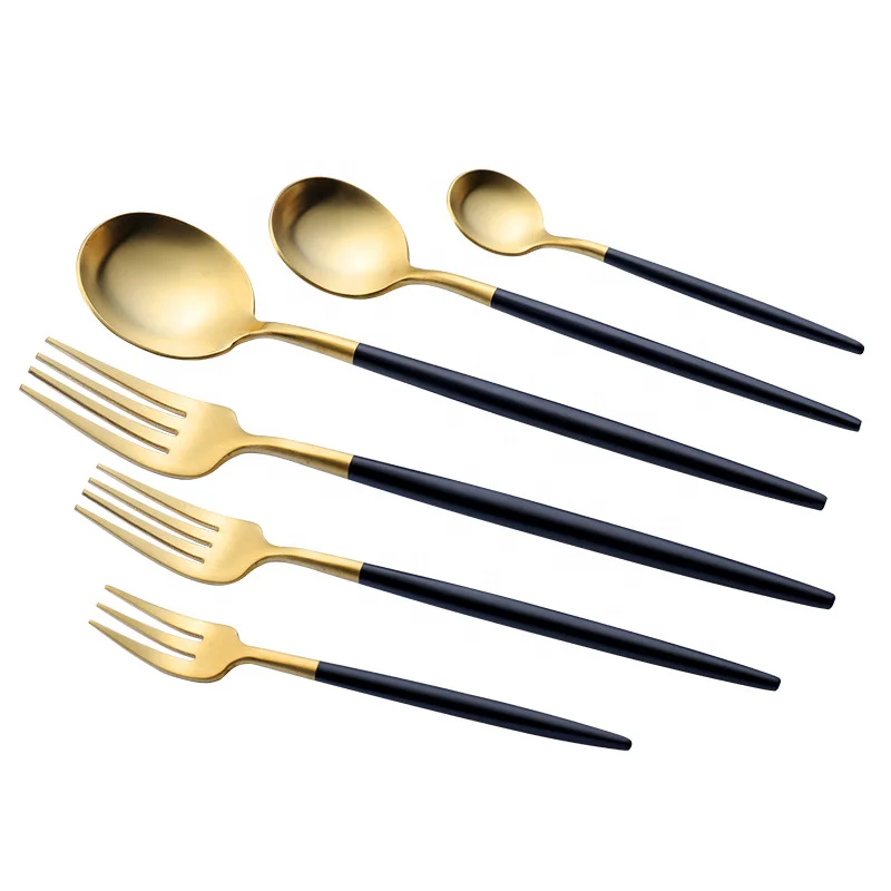 Western Royal Gold Cutlery Set Stainless Steel Flatware Spoons Forks Knives Wedding Party Tableware Matte Silverware Set