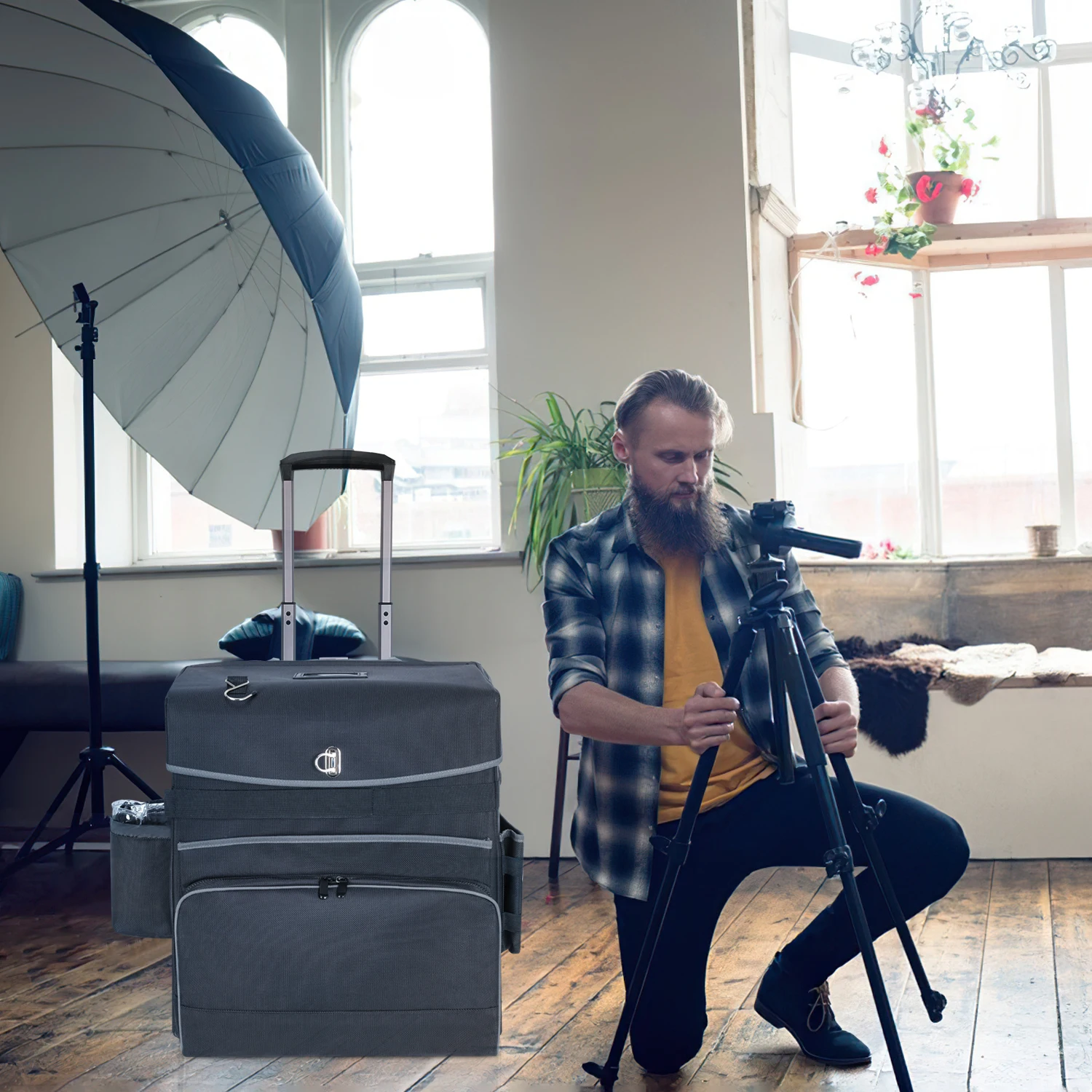 Camera Tool Trolley Bag Travelling Bags Trolley Luggage Waterproof 1680D Large Capacity  Heavy Duty Wheels Rolling Storage Bag