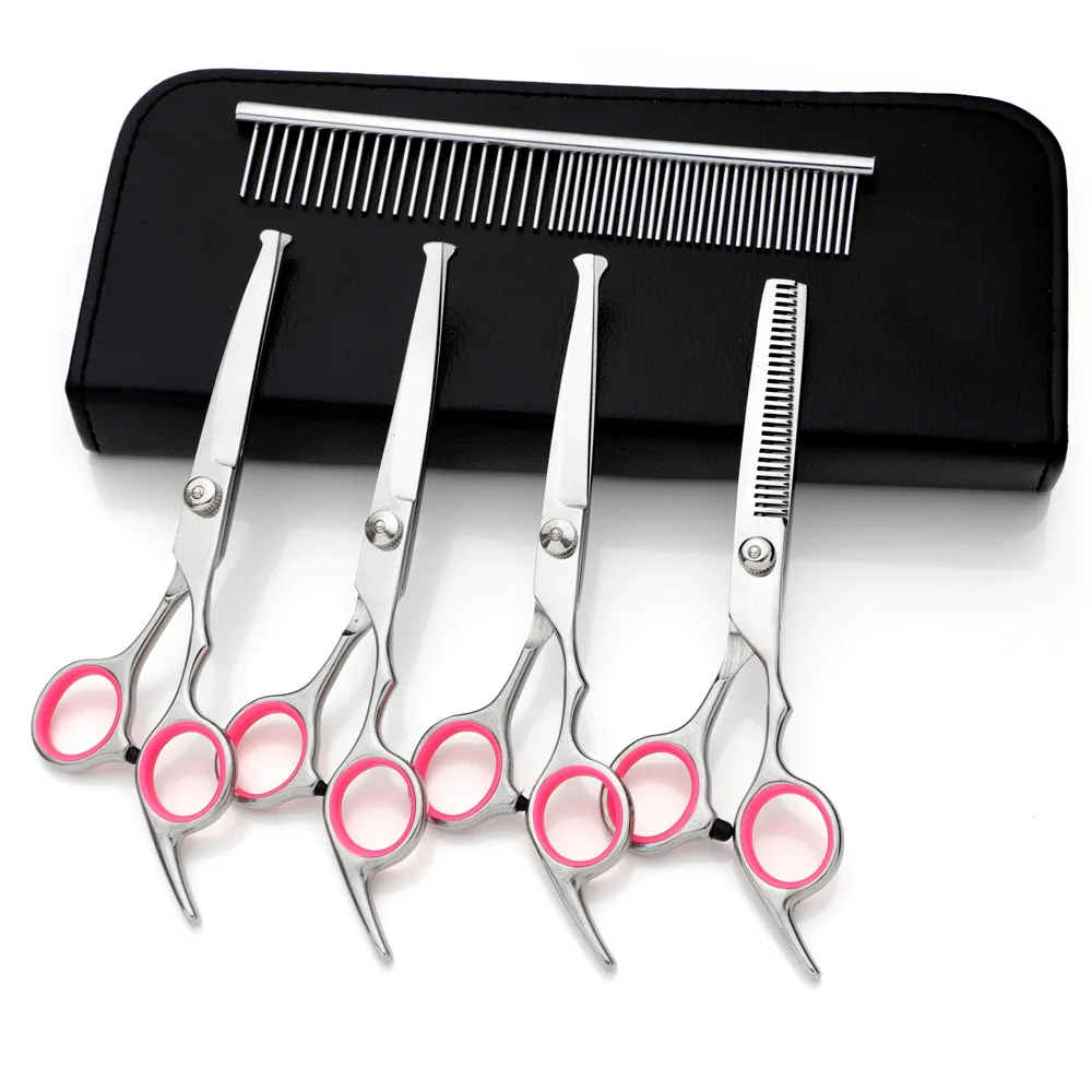 Factory straight cut upward bending downward bending pet grooming scissors set 6 inch pet scissors set pet scissors