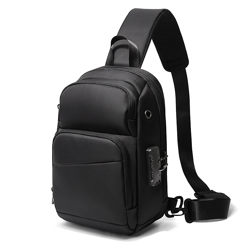 New black high-quality breathable waterproof anti-theft anti-wear chest bag USB charging port chest bag