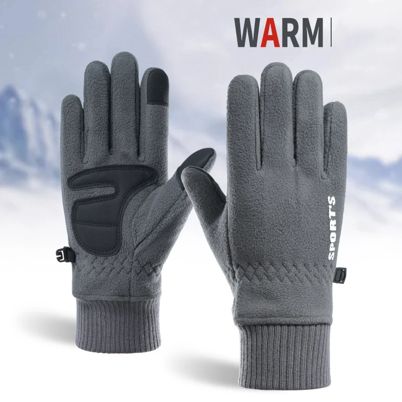Rocker Fleece Thickened Warm Cycling Gloves Touch Screen Non-slip Winter Gloves Outdoor Windproof Ski Gloves Sports Casual Wrist