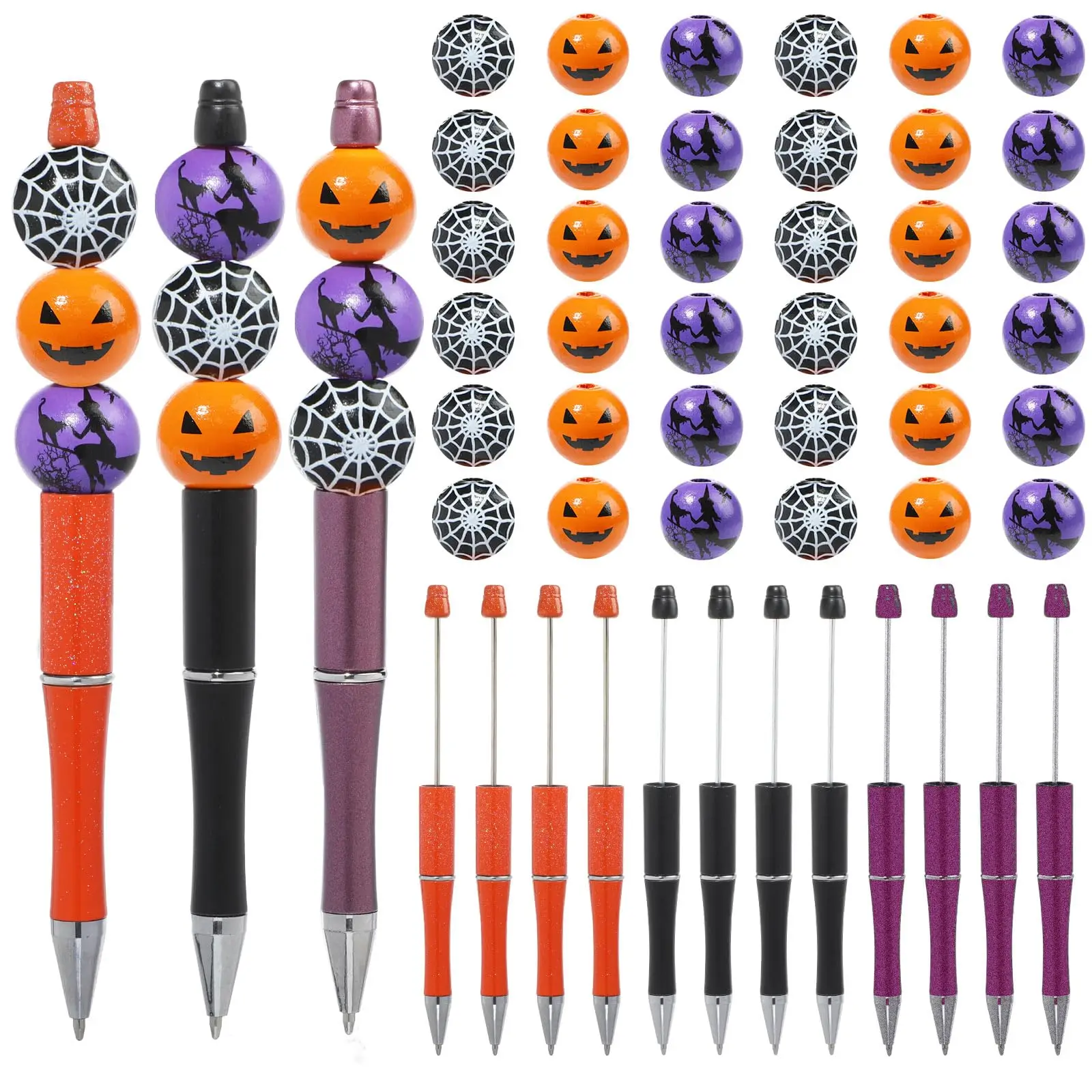 DIY Pumpkin Spider Kawaii Halloween Beadable Pens For Halloween Gifts School Office Supplies Plastic Bead Pens