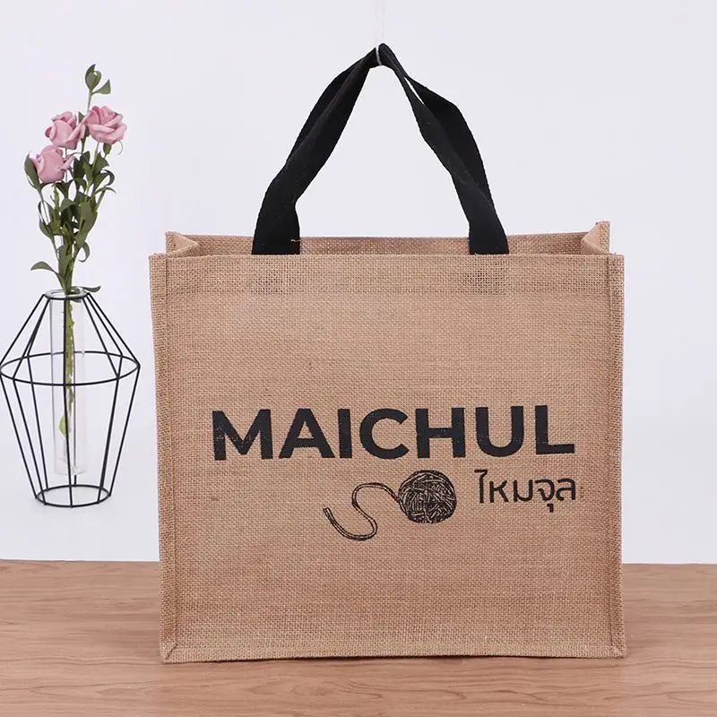 Manufacturer Wholesale Custom Printed Logo Eco Reusable Burlap Handbag Shopping Jute Tote Bag